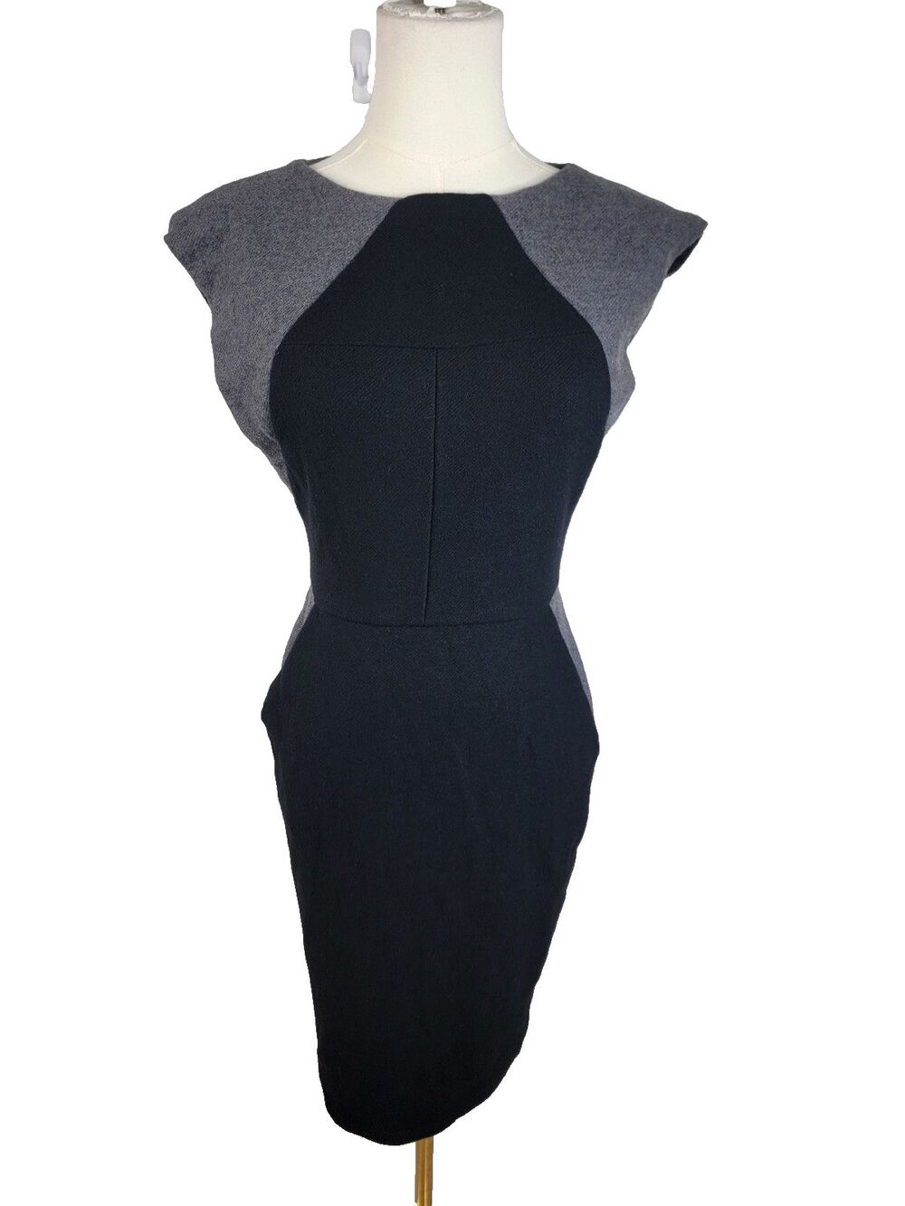 Obakki Ethical high end Wool Silk Dress Sz 4 lined silk Black Grey Very Rare